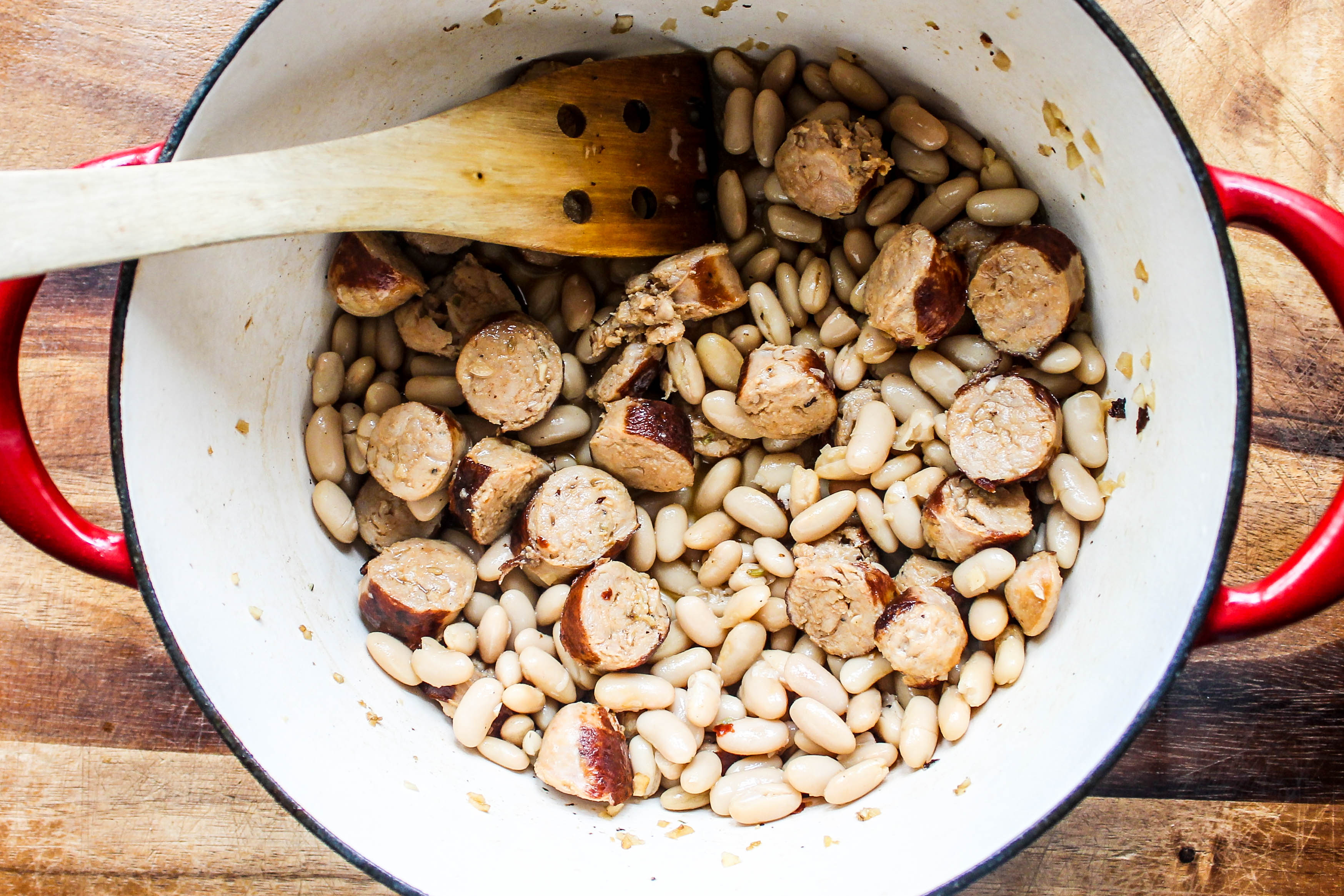 (Chicken) Sausage, White Beans and Chard in Gorgonzola Broth