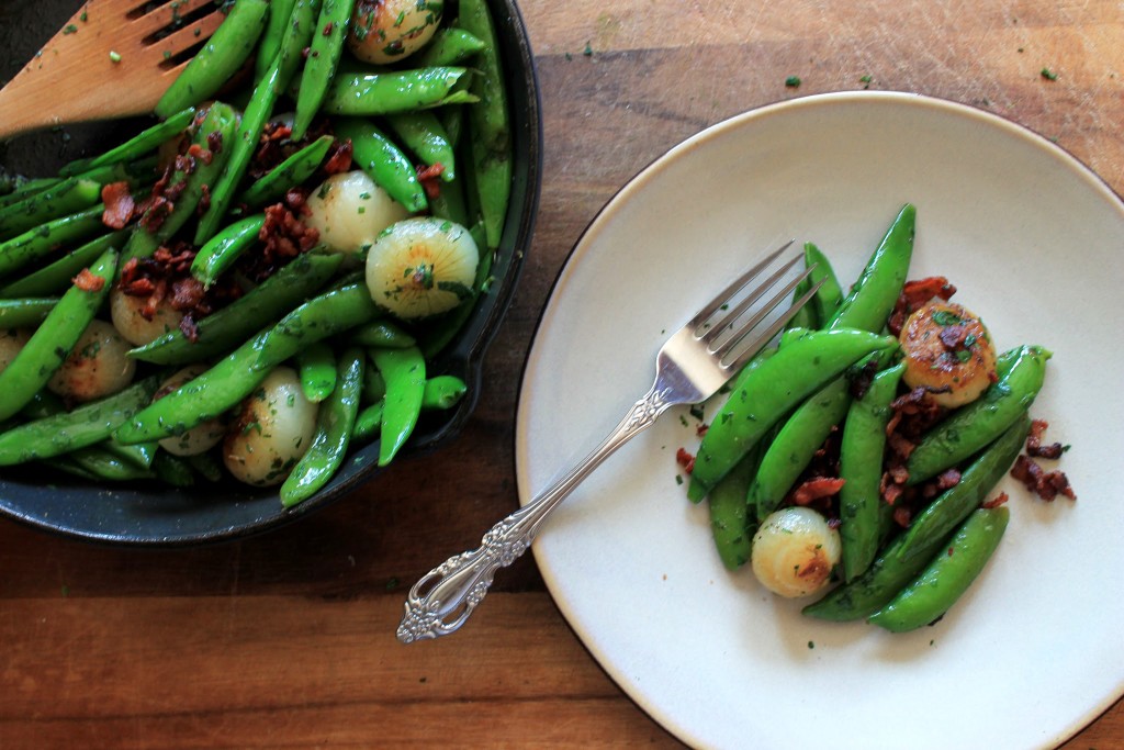 Snap Peas with Bacon and Onion