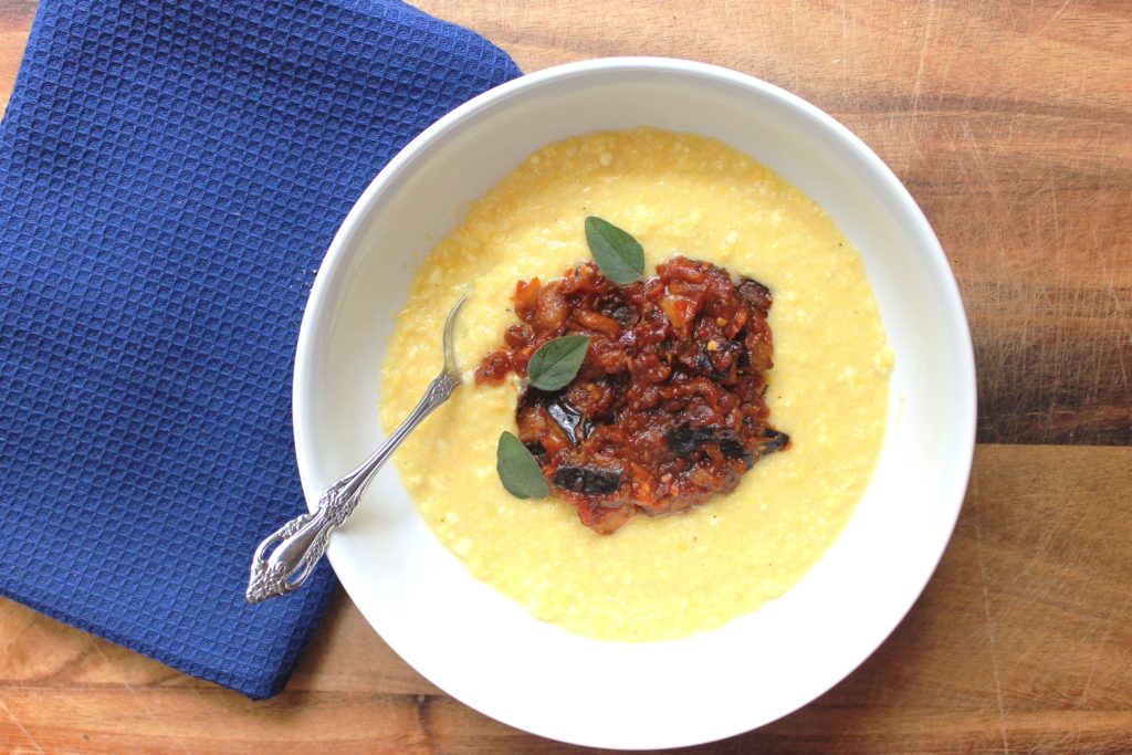 Fresh Corn Polenta with Eggplant Sauce