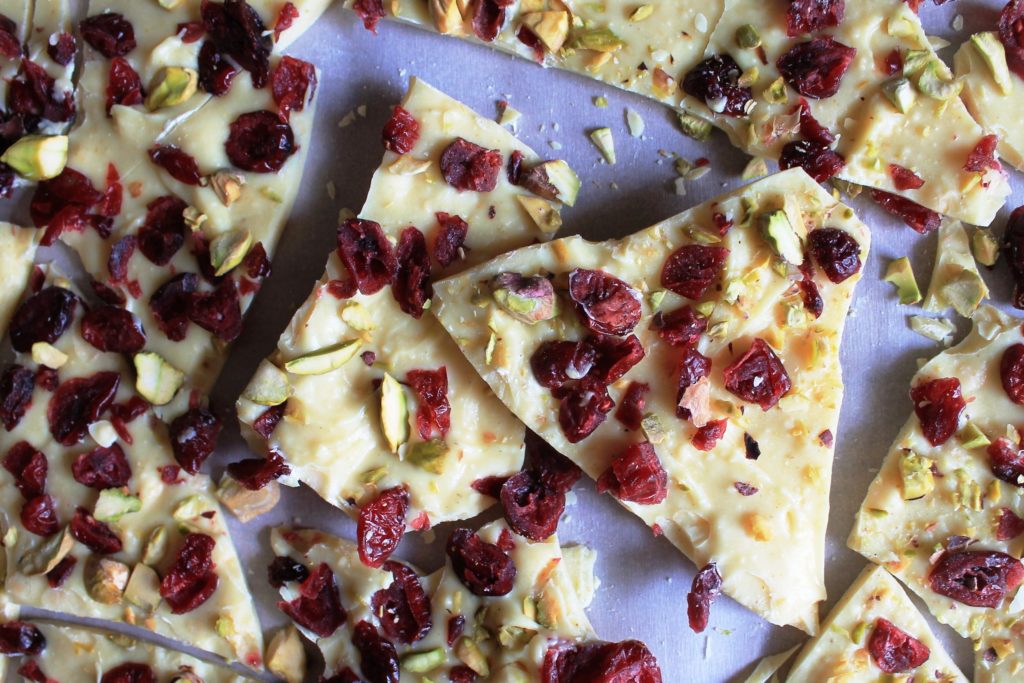 White Chocolate Pistachio and Cranberry Bark