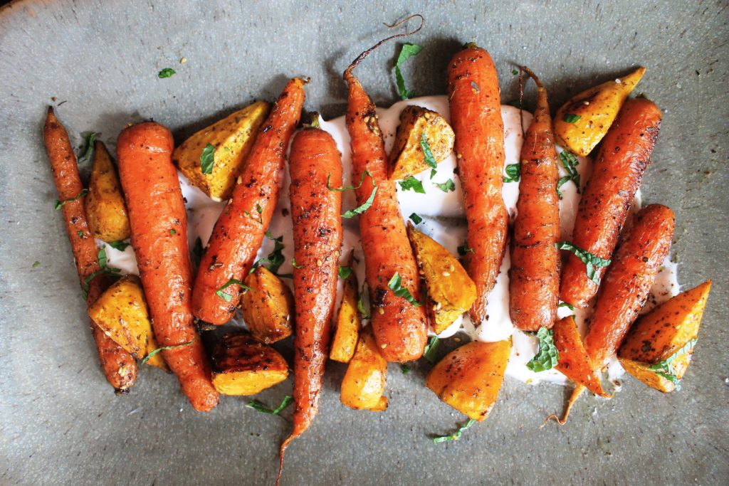 Za'atar Roasted Carrots and Golden Beets with Spicy Yogurt