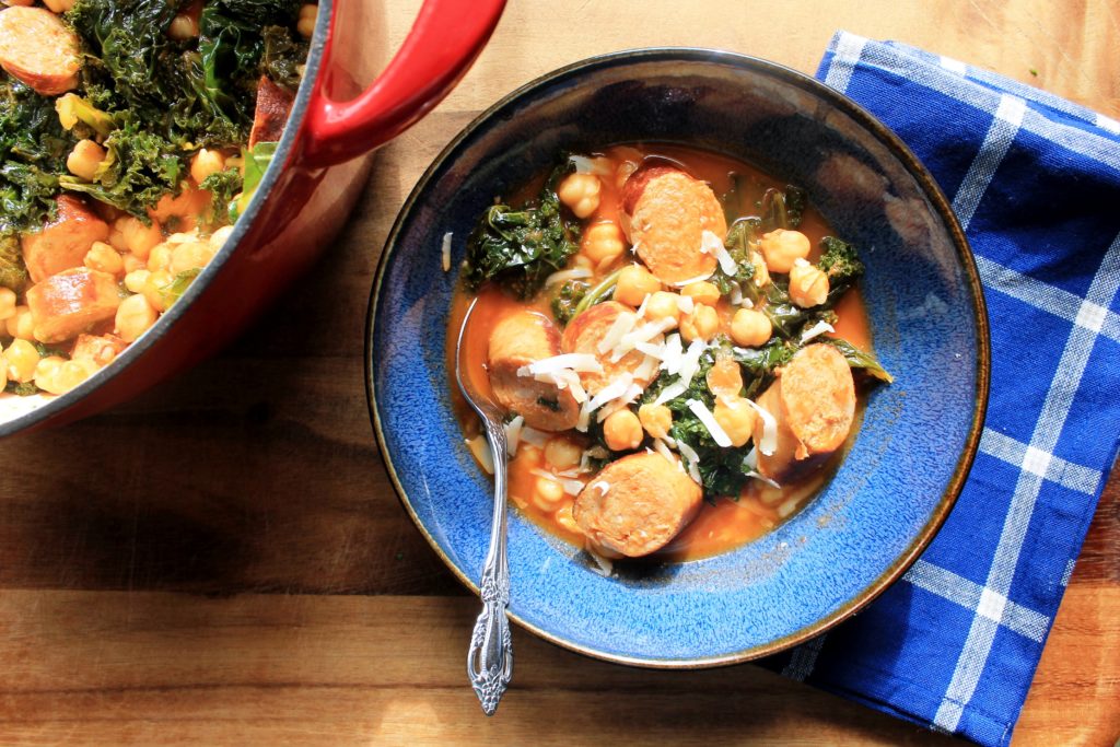 Sausage Kale and Chickpeas in Spicy Tomato Oil