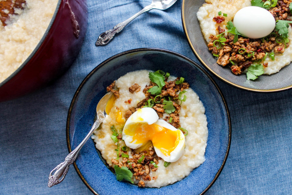 Congee with Spicy Pork and Six Minute Egg