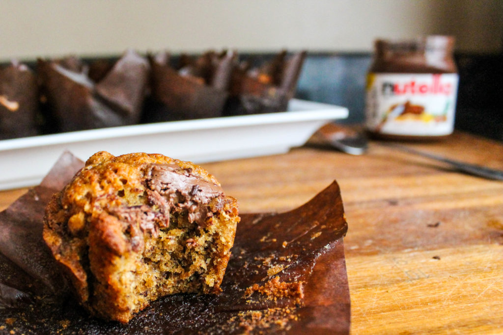 Gluten Free Banana Muffins with Peanut Butter and Nutella