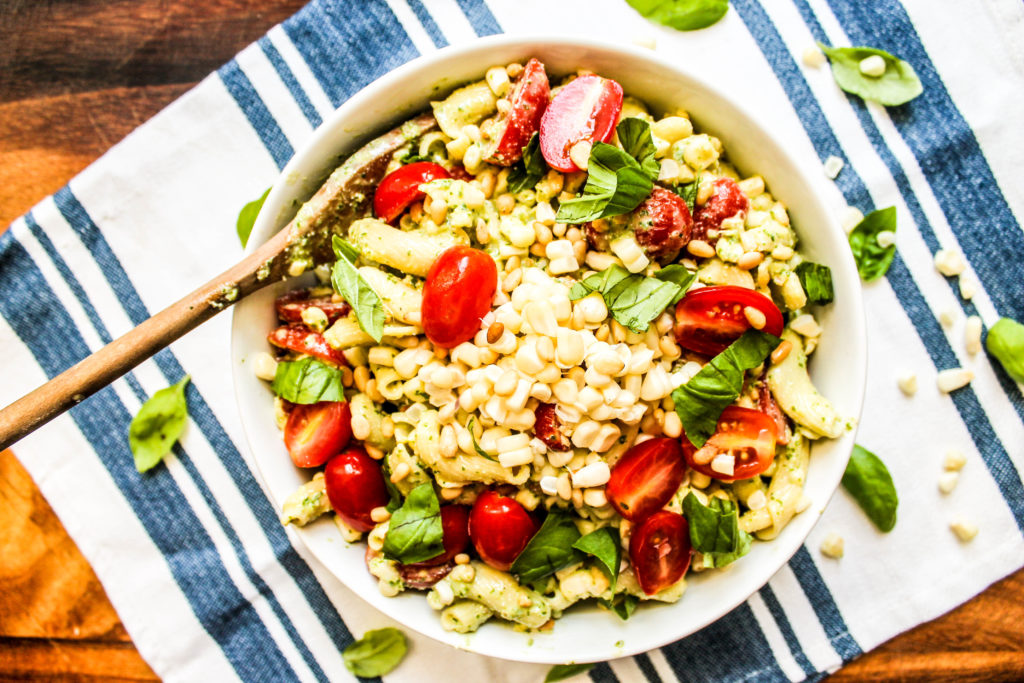 Basil Corn and Tomato Pasta Salad