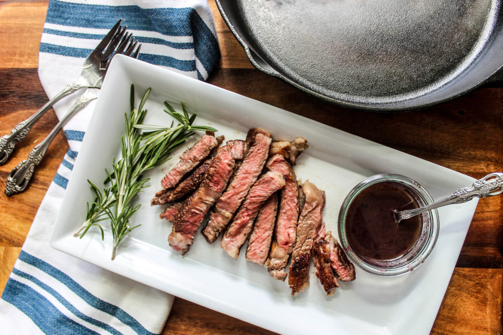 Cast Iron Skillet Steak with Red Wine Sauce