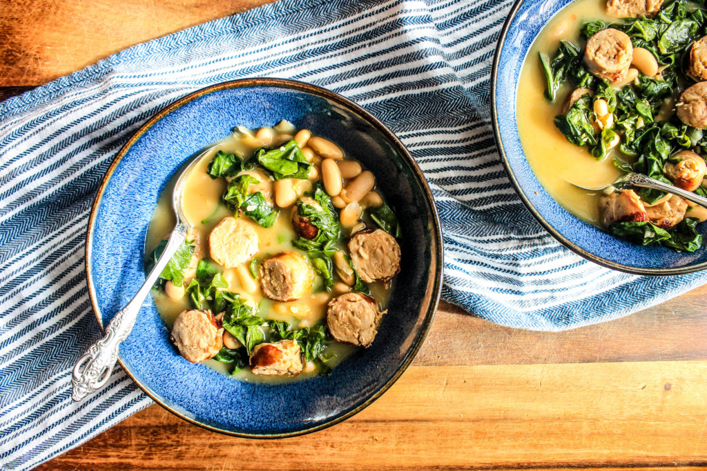 (Chicken) Sausage, White Beans and Chard in Gorgonzola Broth