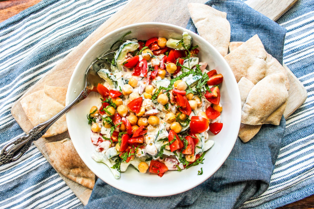 Tomato Cucumber and Chickpea Raita