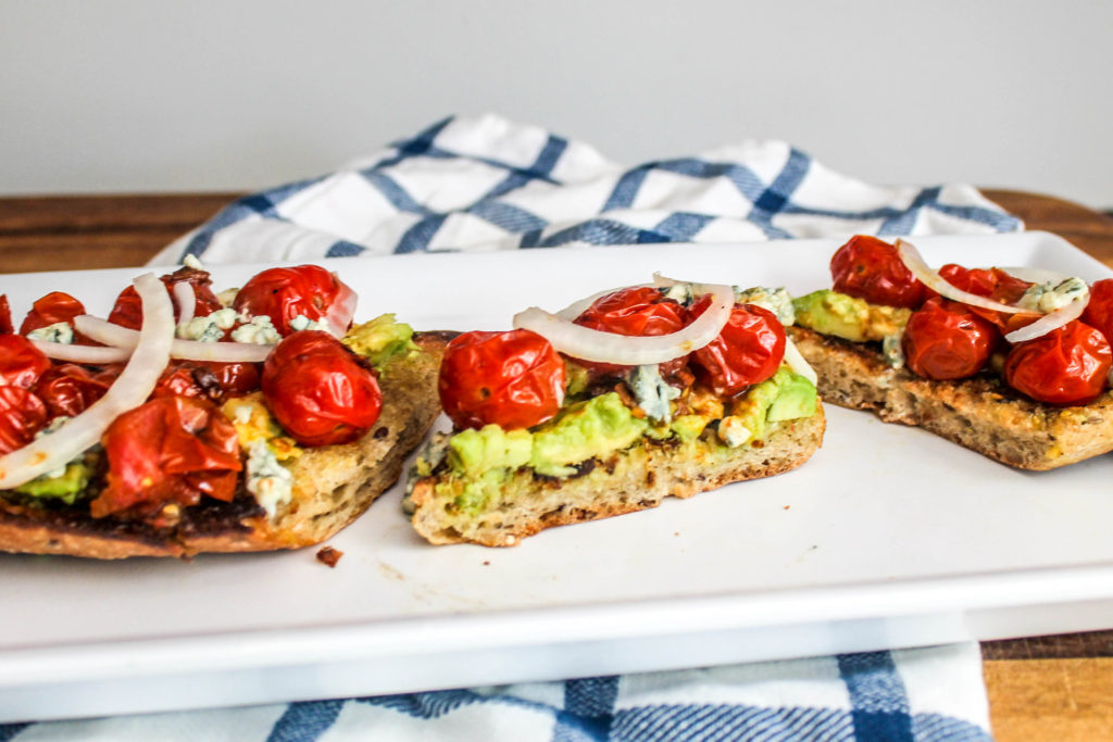Avocado Toast with Burst Tomatoes and Blue Cheese