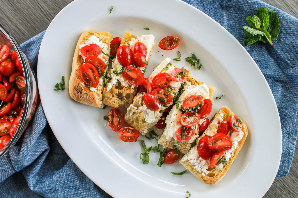 Burata Toasts with Tomato Mint Salad