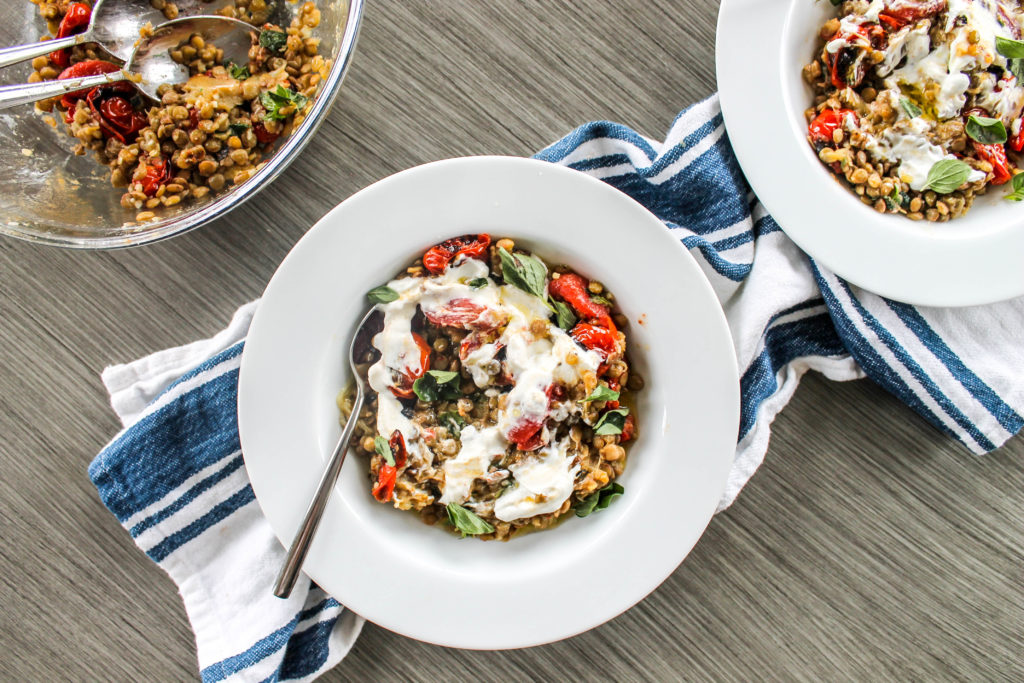 Roasted Eggplant with Lentils and Tomato